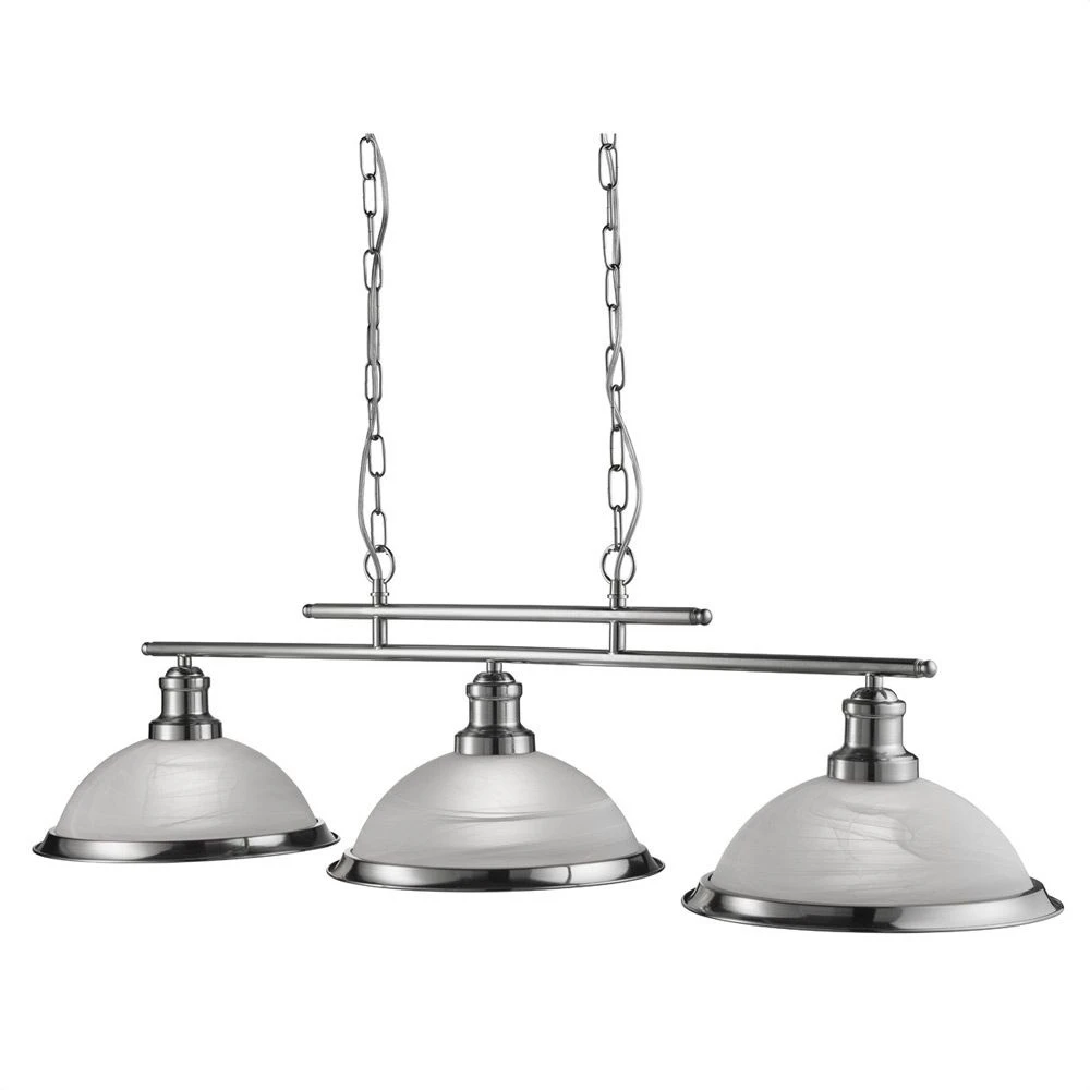 Bistro Satin Silver 3 Light Ceiling Bar With Acid Glass Shades