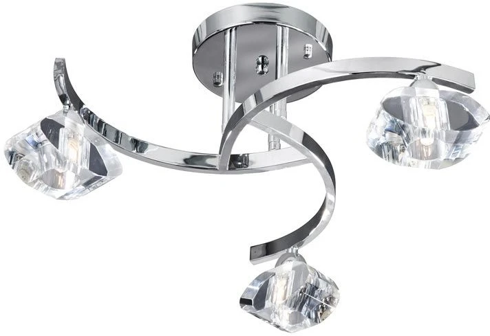 Searchlight Chrome Curved Semi Flush 3 Light With Clear Glass Shades