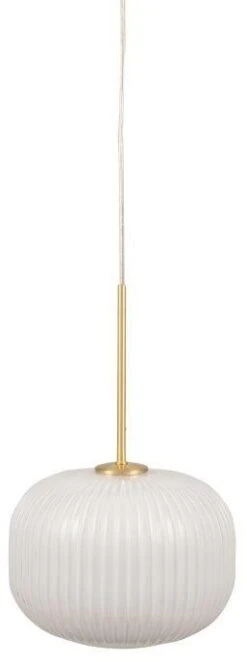 Pacific Lifestyle Bella White Glass And Gold Metal Ribbed Squoval Pendant