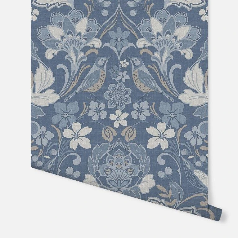 Arthouse Folk Floral Denim Blue Wallpaper - Image 3