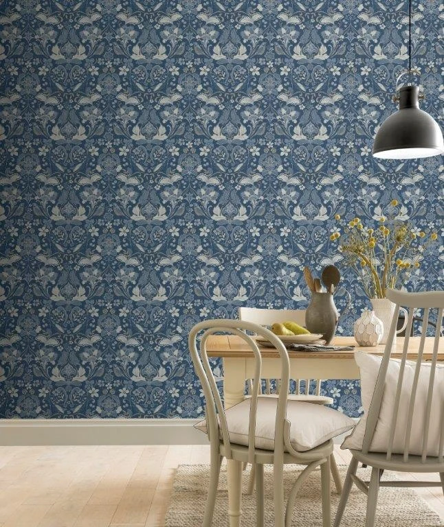 Arthouse Folk Floral Denim Blue Wallpaper - Image 4