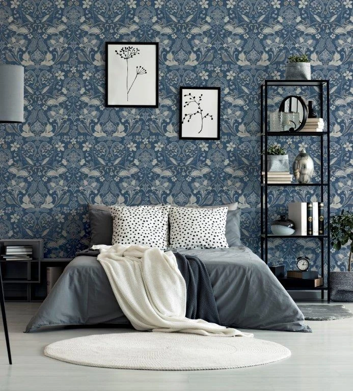 Arthouse Folk Floral Denim Blue Wallpaper - Image 2
