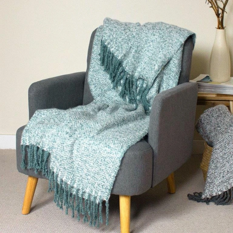 Riva Weaver Herringbone Teal Throw - Image 2